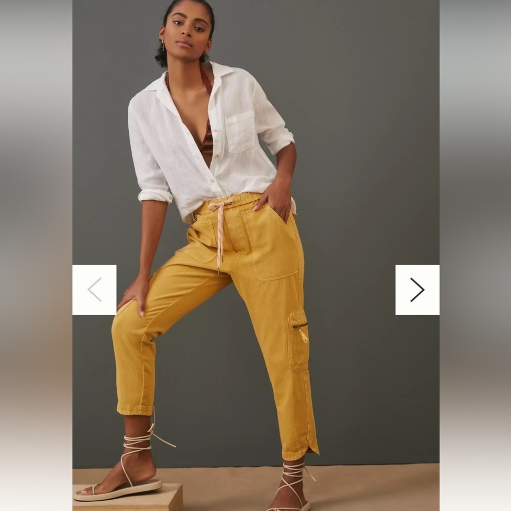 Anthropologie Pilcro Cottage Utility Pants Yellow Elastic Waist XL